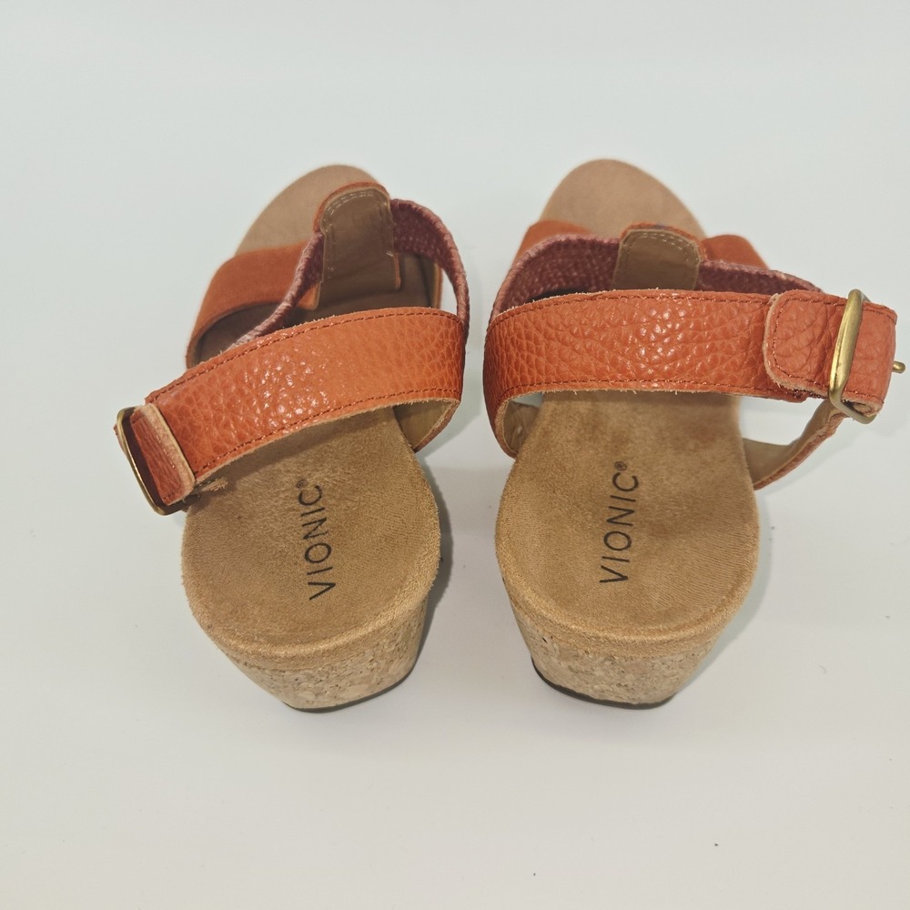 Vionic Kaytie Cork Wedge Sandal 9 Clay Coral Coastal Grandmother Quiet Luxury - Picture 4 of 6